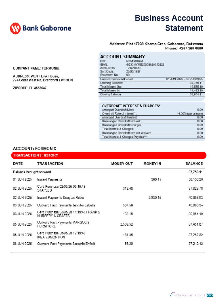 Download Bank Gaborone business firm statement Word and PDF format Photoshop template